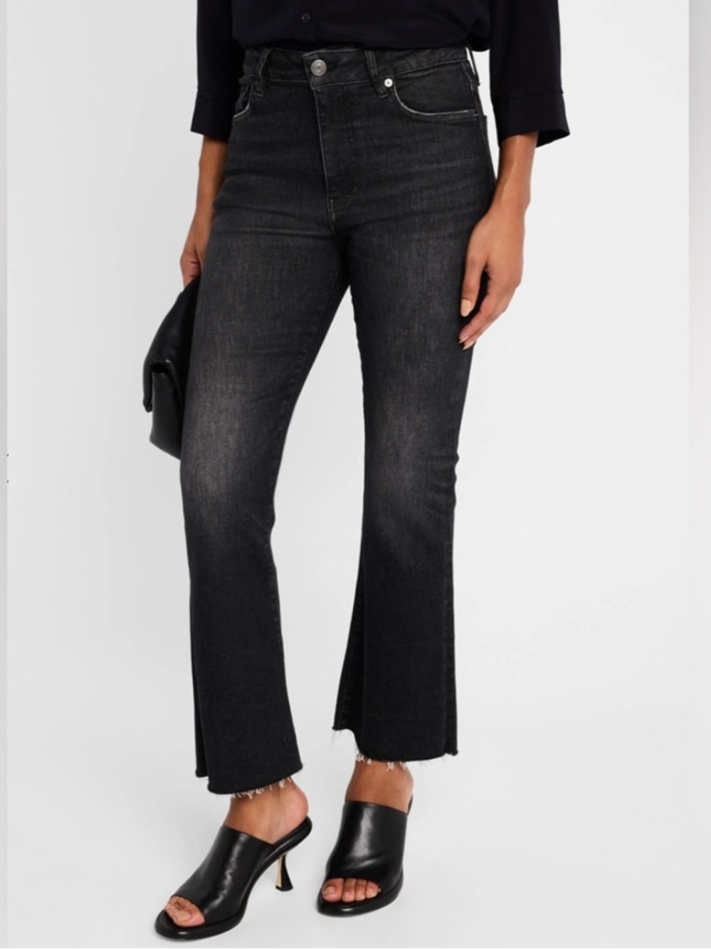 Frame Le Crop Mini Boot Jeans Washed Black Raw Hem Size 28